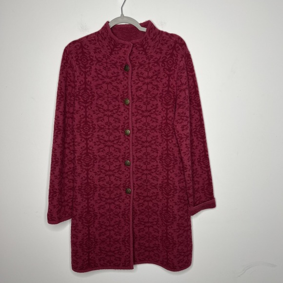 Sundance Sweaters - Sundance Sweater Coat Womens XS Pink Jacquard Lambswool Button Front Longline‎